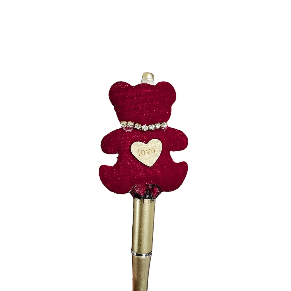 Love Teddy Bear Ballpoint Twist Pen Red Heart Embellished